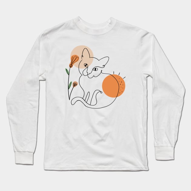 PEACHY CAT LINE ART Long Sleeve T-Shirt by tizicav